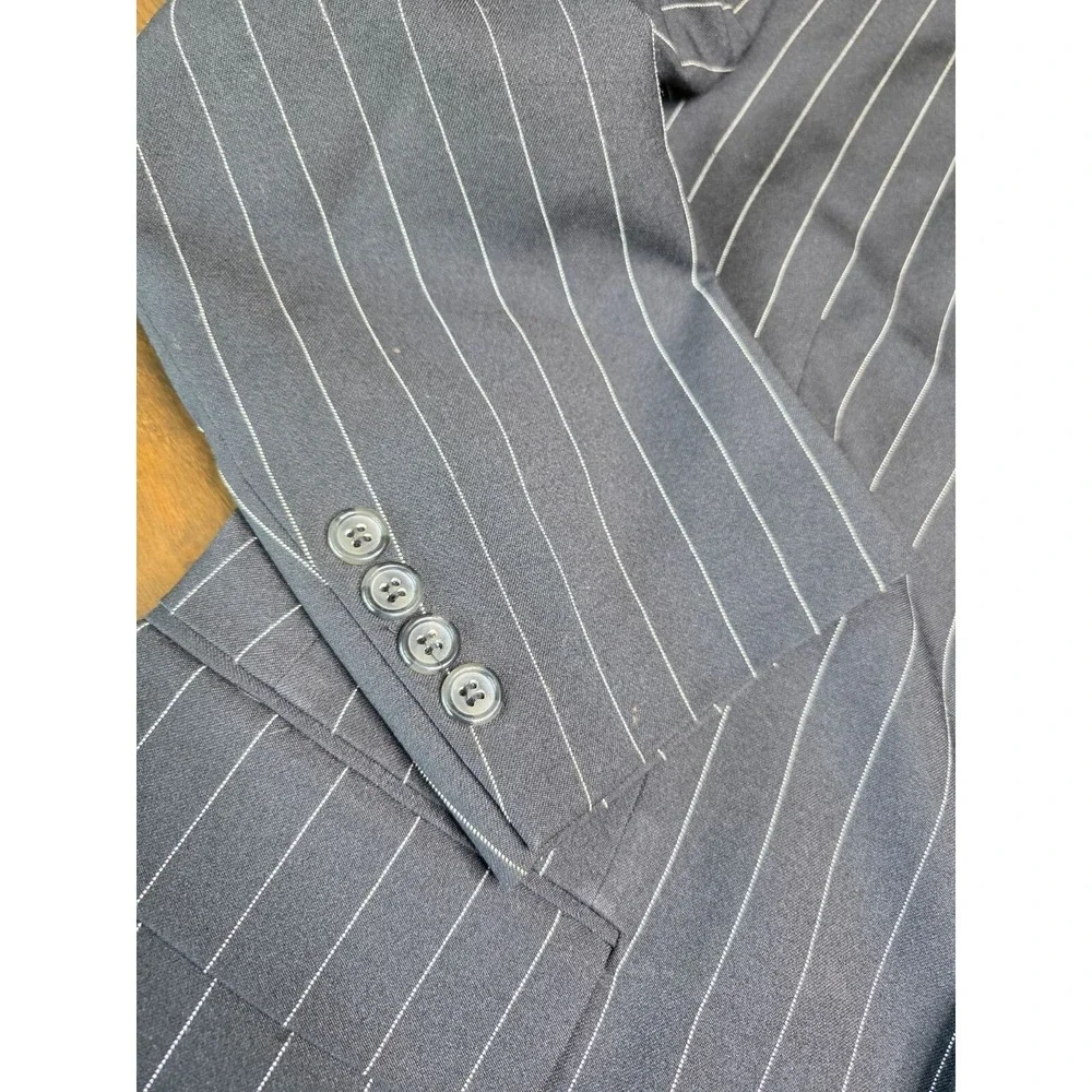 Leonardi Mens Wear Pinstripe Blazer 38S Black White 3 Button Wool Feel Jacket S3